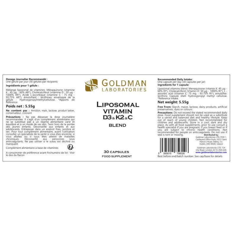 Liposomal Vitamin D3&K2&C - 30 caps Goldman Labs