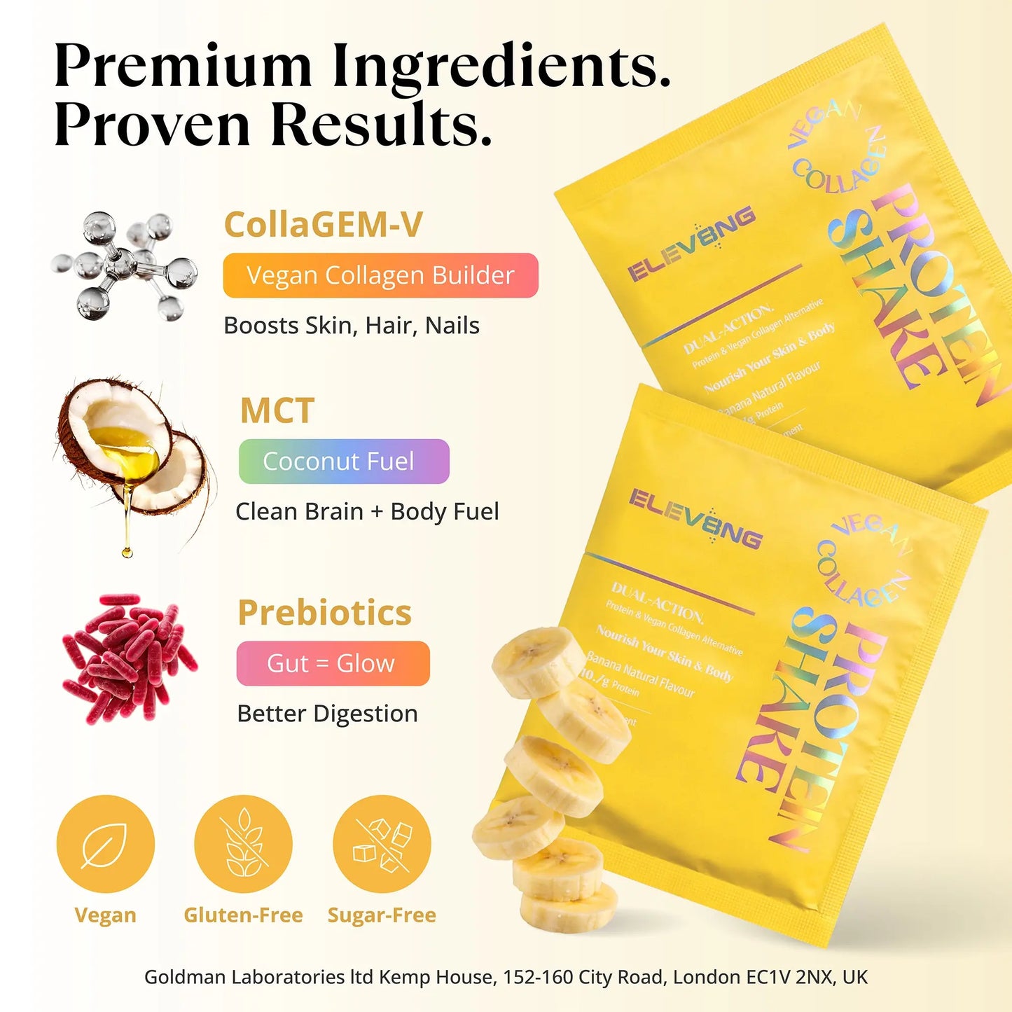 Elev8ng Vegan Collagen Protein Shake - Banana Goldman Labs