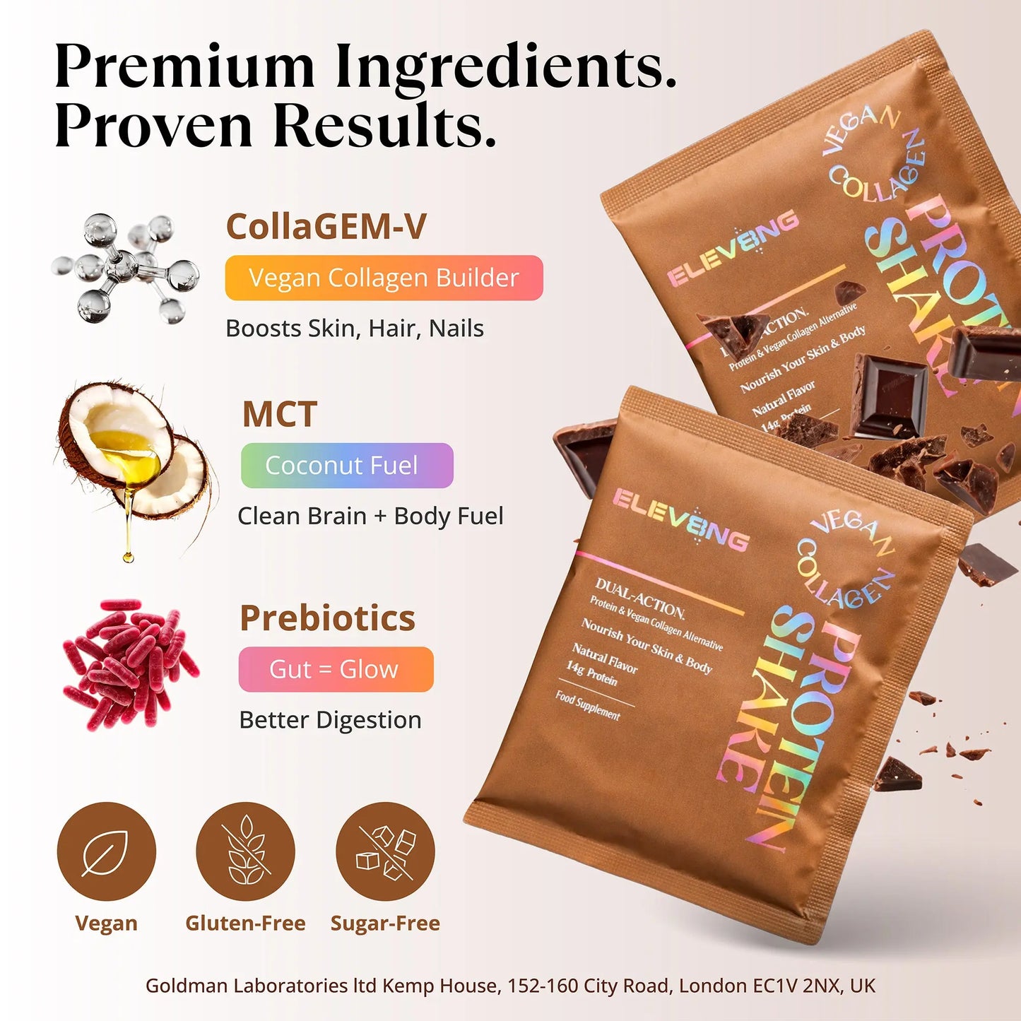 Elev8ng Vegan Collagen Protein Shake - Chocolate Goldman Labs