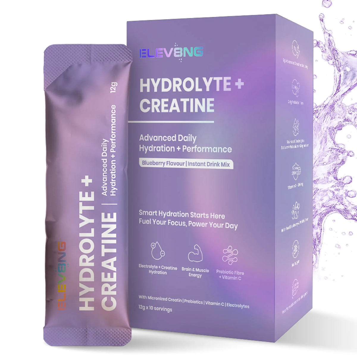 ELEV8NG Hydrolyte + Creatine – Hydration Drink Mix Micronised Creatine + Electrolytes + Prebiotic Fibre + Vitamin C