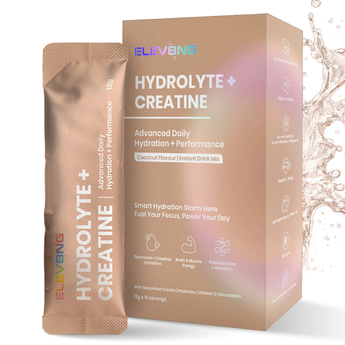 ELEV8NG Hydrolyte + Creatine – Coconut Hydration Drink Mix Micronised Creatine + Electrolytes + Prebiotic Fibre + Vitamin C