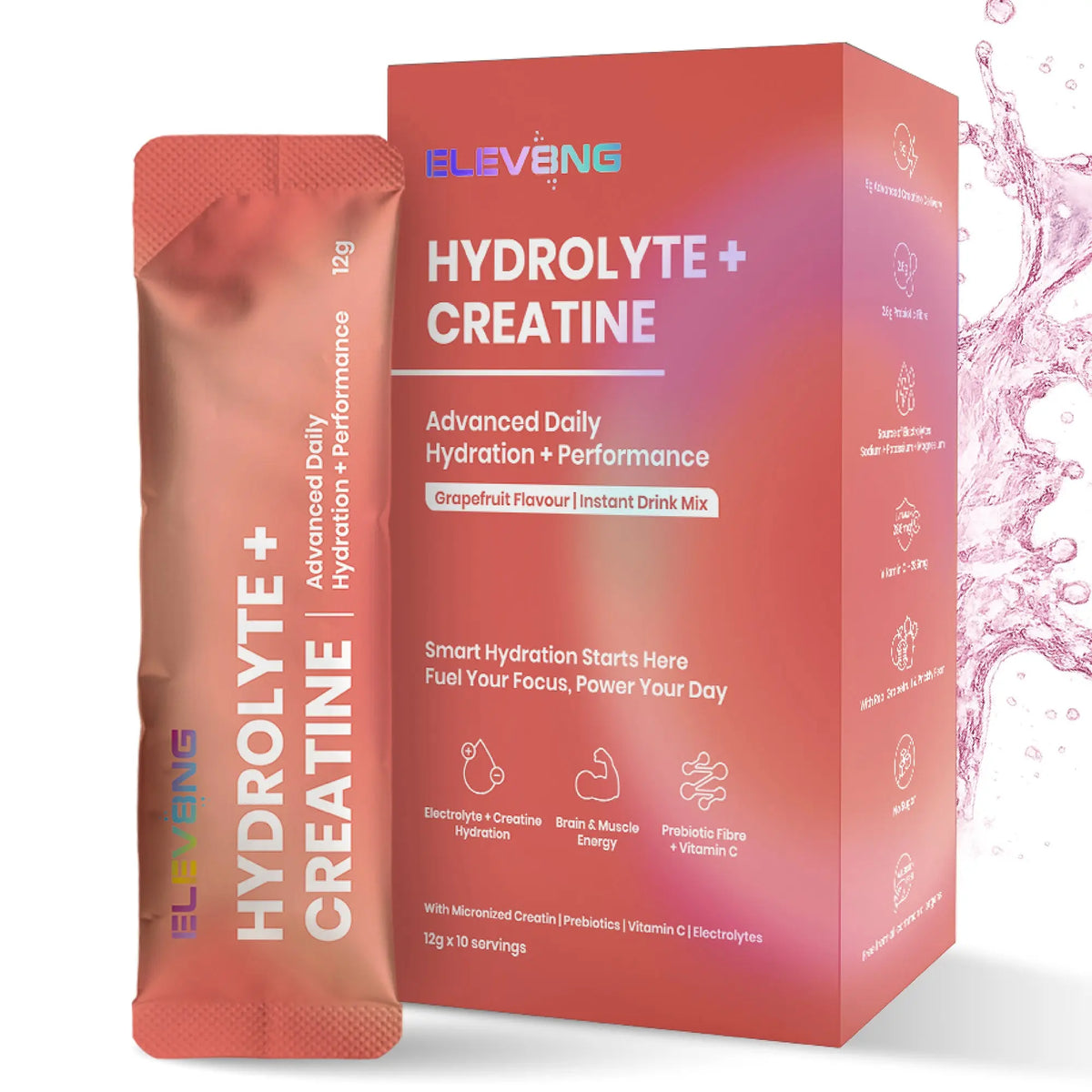 ELEV8NG Hydrolyte + Creatine – Grapefruit Hydration Drink Mix Micronised Creatine + Electrolytes + Prebiotic Fibre + Vitamin C